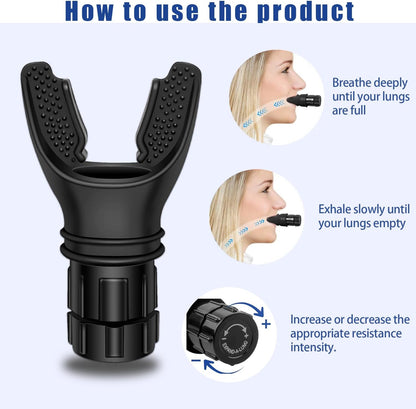Portable Breathing Exercise Device for Lungs, Breathing Trainer with Resistance Adjustable